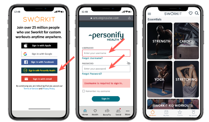 Images of sworkit app and personify health app